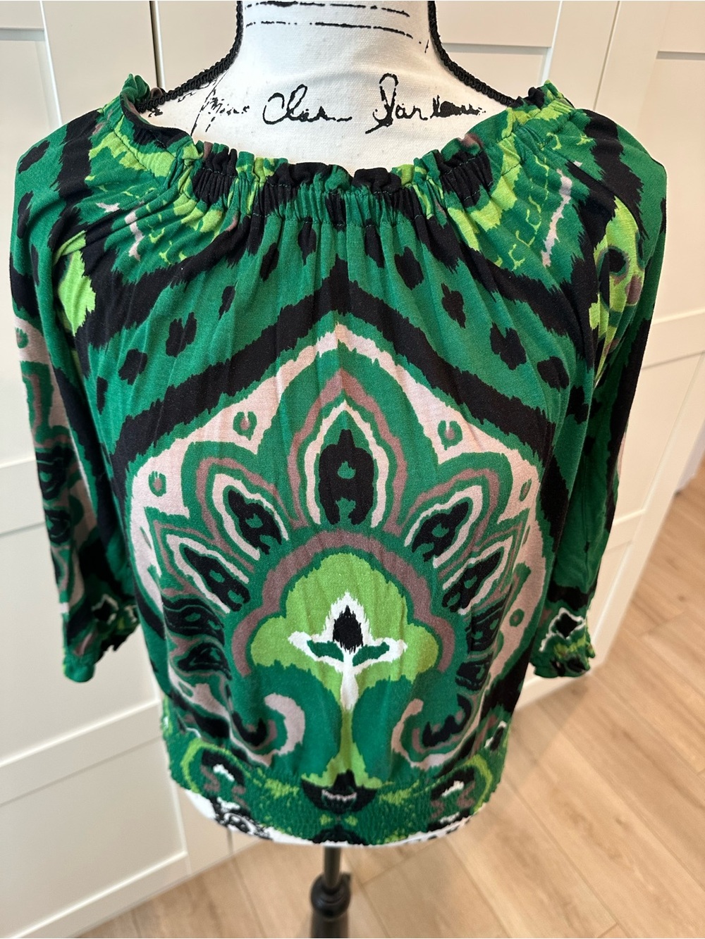 INC International Concepts Green Patterned Peasant Blouse